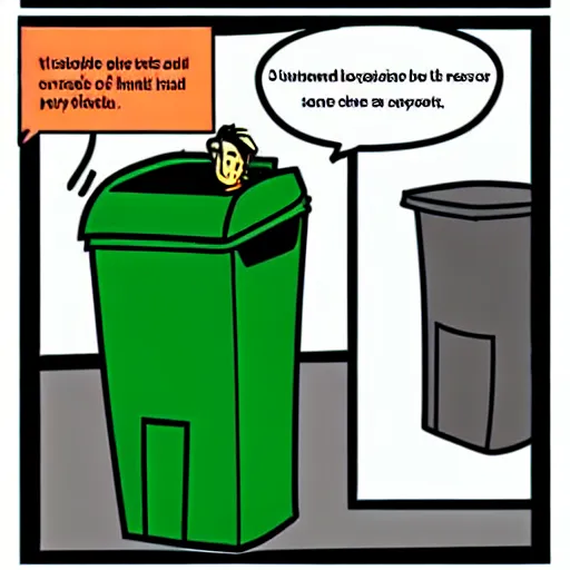 Image similar to personification of trashcan as a person, highly detailed