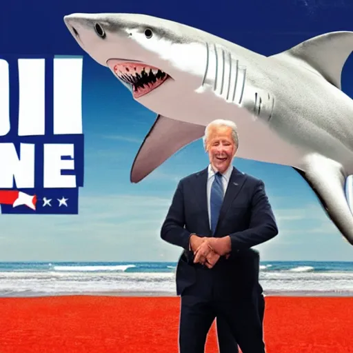 Image similar to a shark is transforming into joe biden