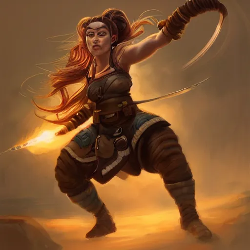 Prompt: action portrait of a female dwarf fist-fighter with braided hair, 4K trending on artstation by peter mohrbacher photo