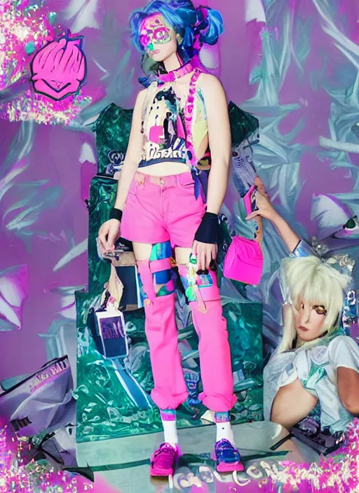 Image similar to vaporwave resort balenciaga military, hot topic, decora inspired, in the style of jojo ’ s bizarre adventure