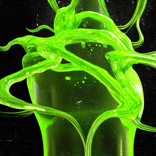 Prompt: globs and strands of thick green slime