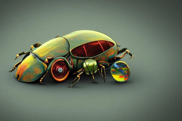 Prompt: zorbeez beetle,in the style of Wendy Froud and Joan HankeWoods,trending on artstation, tearproof lighting tilt-shift,very detailed,60s kitsch and psychedelia ,photorealistic,multiple exposure ,telephoto lens ,