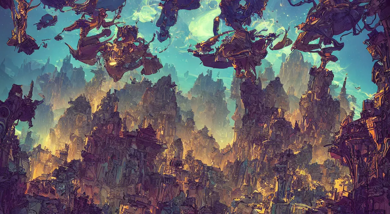 Image similar to vector wonderland bazaar zouk old egypt sky shine epic fantasy painting photoshop that looks like it is from borderlands and by feng zhu and loish and laurie greasley, victo ngai, andreas rocha, john harris