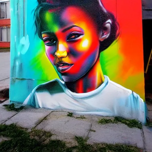 Prompt: a beautiful portrait in the style of spray painted street art