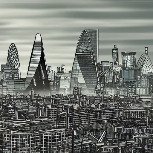 Image similar to london skyline, artstation, deviantart, highly detailed,, kanji, visual novel, calming