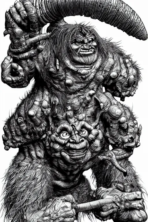 Image similar to hunched troll with a horn on his head, fantasy, highly detailed, digital art, sharp focus, trending on art station, kentaro miura manga art style