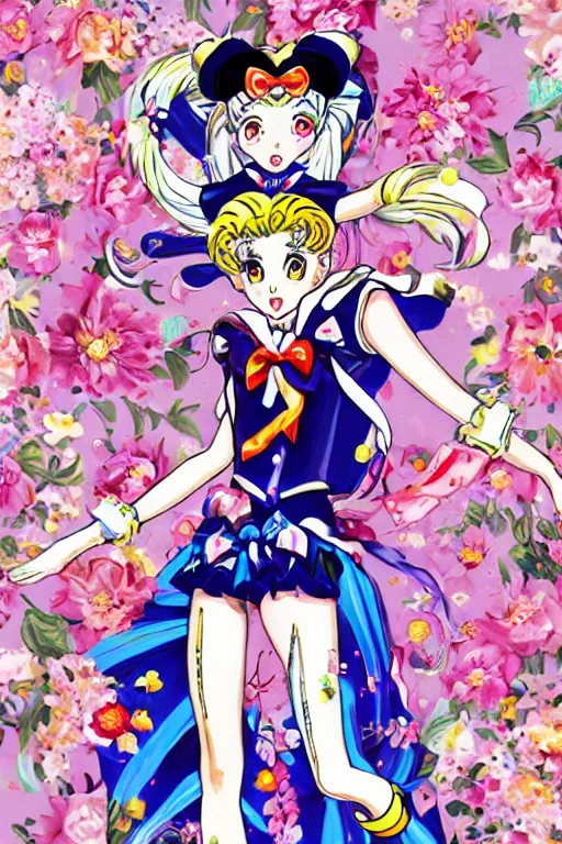 Image similar to sailor moon wearing floral valentino ss 2 0 1 5