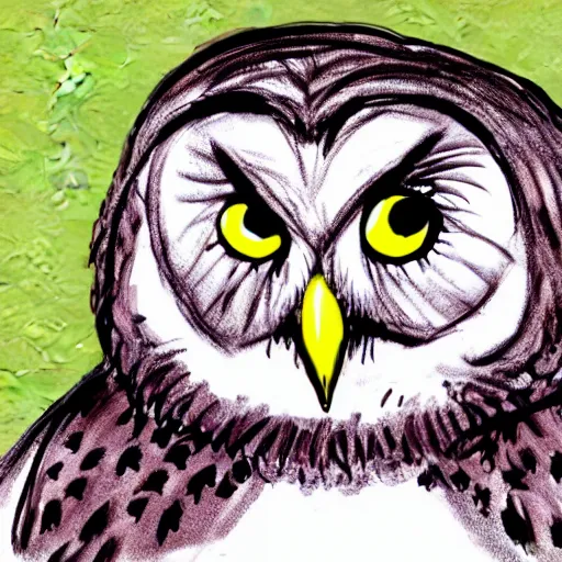 Image similar to extremely detailed cartoon owl looking directly into camera