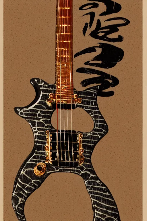 Prompt: a realistic design render of an electric guitar in the edo period