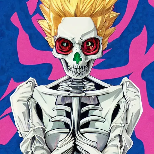 Image similar to anime manga skull portrait young woman skeleton, bart simpson, painterly, logo, graffiti, elegant, highly detailed, digital art, art by jc leyendecker and sachin teng