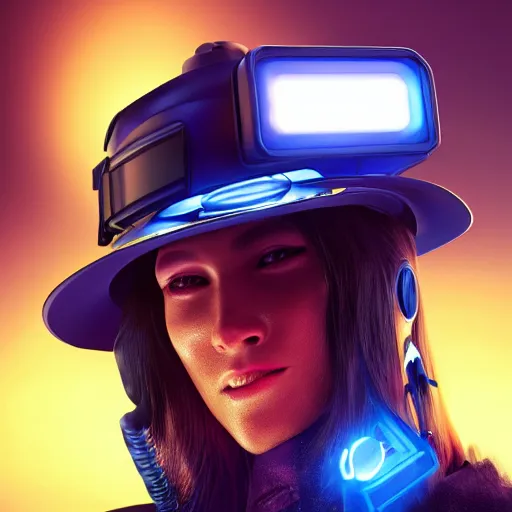 Prompt: a hat from the future, cyberpunk, highly detailed, epic lighting, hyper photorealism, trending on artstation 8 k