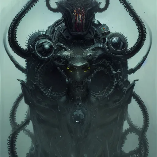 Prompt: mechanical demon, elden ring, concept art, smooth, sharp focus, beautifully detailed, intricate, lovecraftian, symmetrical, 4 k by greg rutkowski