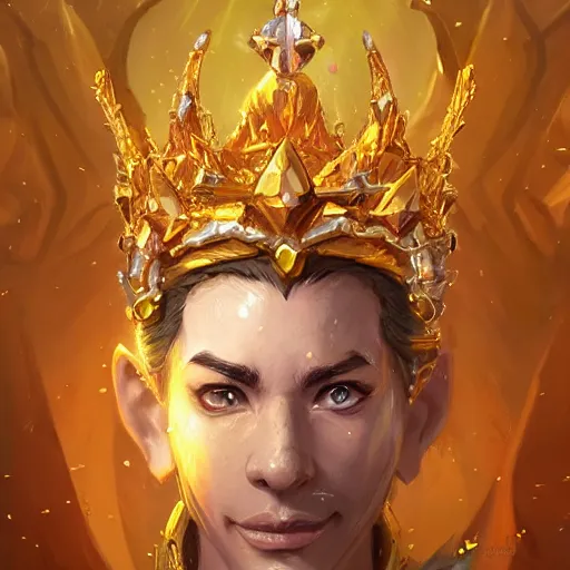 Image similar to a golden majestic crown with gemstone carved into it, floating crown, yellow magic theme, bright art masterpiece artstation. 8 k, sharp high quality artwork in style of jose daniel cabrera pena and greg rutkowski, concept art by tooth wu, blizzard warcraft artwork, hearthstone card game artwork, the crown only