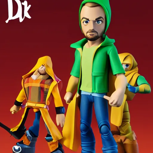 Prompt: Jesse Pinkman as a disney infinity figure with no joint articulation, with over simplified planar forms with sharp stylized clothing folds, by Titan Books, product photo