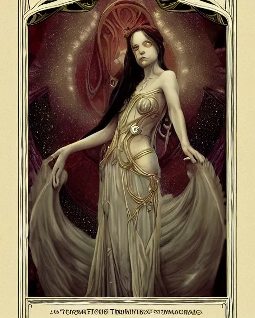 Image similar to tarot card, high priestess, Art nouveau, by bastien deharme