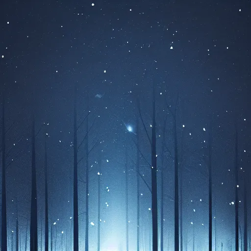 Image similar to A dark forest in the night from where you can see the Orion Nebula in the sky, digital illustration highly detailed, elegant, faint dynamic lighting, 4K