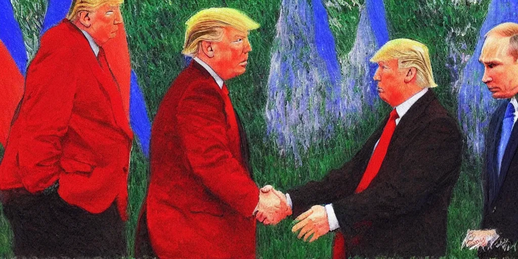 Image similar to trump, putin, painted by monet