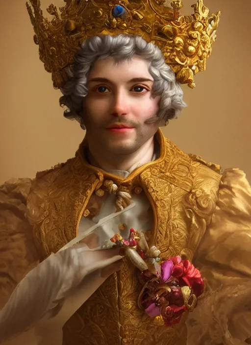 Prompt: teemo as king louis xv, hyper detailed, digital art, trending in artstation, cinematic lighting, studio quality, smooth render, unreal engine 5 rendered, octane rendered, art style by klimt and nixeu and ian sprigger and wlop and krenz cushart