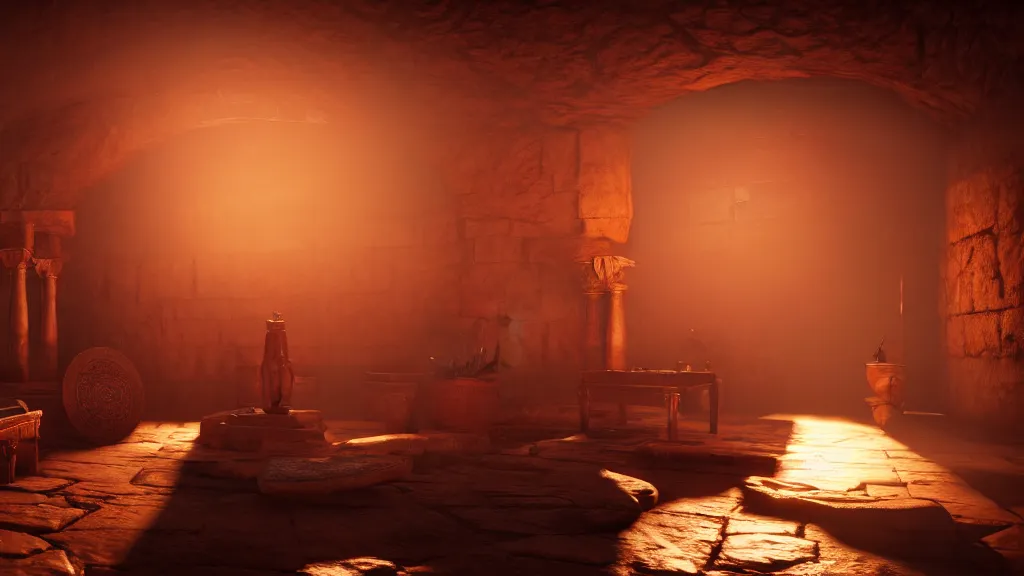 Prompt: delicious torch lit prison dungeon jail cell atmospheric unreal engine hyperreallistic render 8k concept art masterpiece screenshot from the video game Assassin's creed odyssey origins moody orange 2700K global illumination