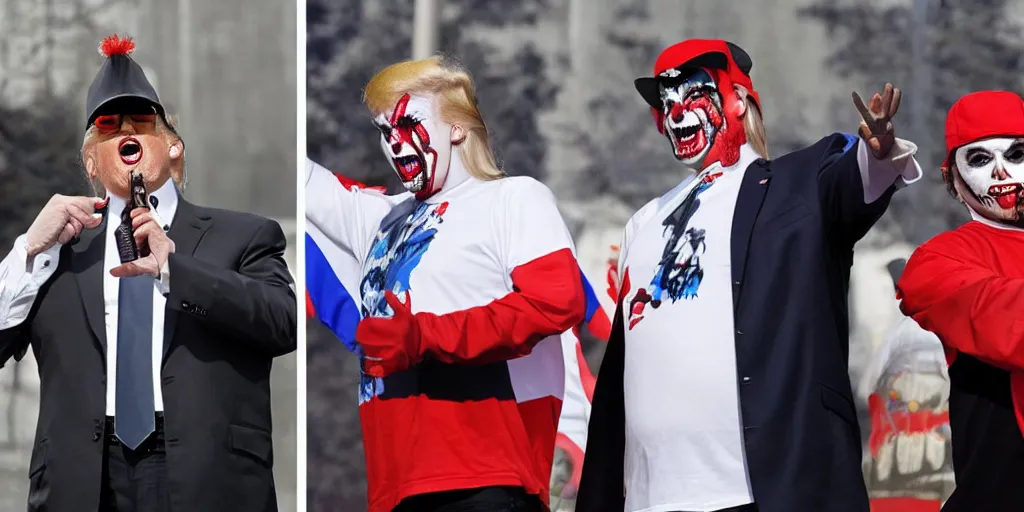 Prompt: trump and putin as members of insane clown posse