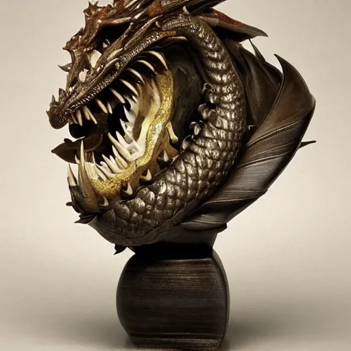 Image similar to ceramic bust by jean - francois millet lavish. a computer art of a dragon in space. the dragon is in the foreground with its mouth open rows of sharp teeth. coiled & ready to strike, its tail is wrapped around a star in the background. background is full of stars & galaxies.