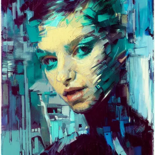 Image similar to portrait of beautiful girl, berghain party, shades of blue, by greg rutkowski, by jeremy mann, by francoise nielly, by vincent van gogh