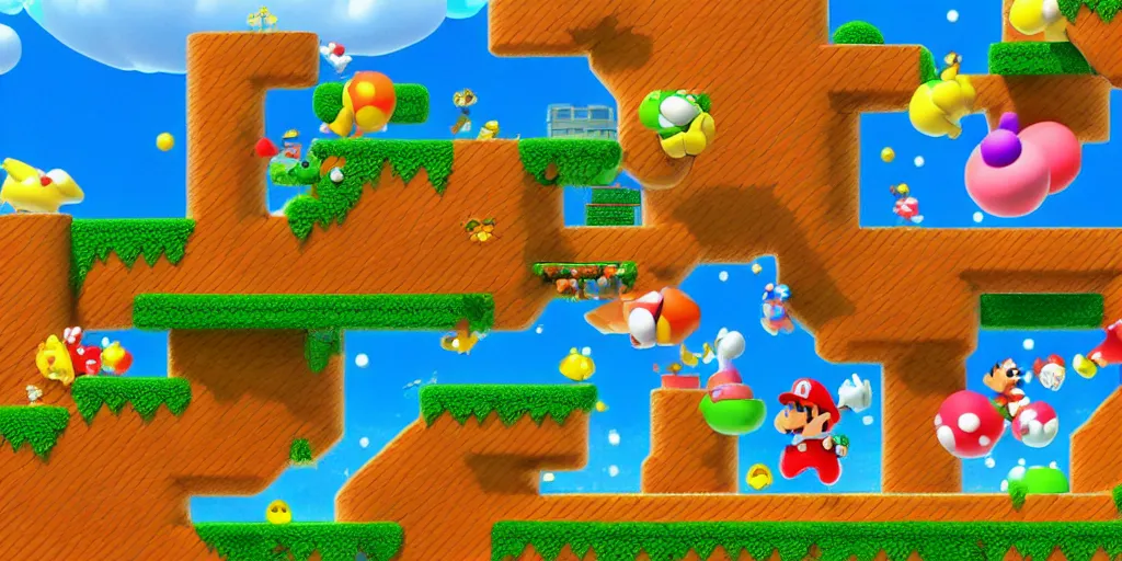 Prompt: an amazing award winning photo of a scene in 3d mario world, landscape photography, cinematic, hyperdetailed