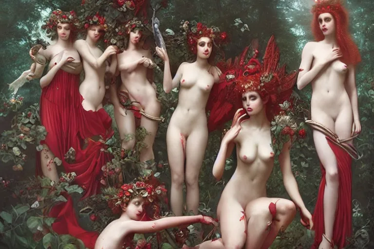 Image similar to the goddess of red solo cups surrounded by a court of nymphs, by tom bagshaw peter kemp, beautiful highly symmetric faces