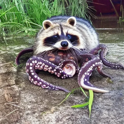 Image similar to photo of a hybrid between an octopus and a raccoon