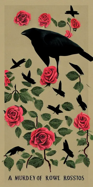 Prompt: a murder of crows made out of roses, muted tones, album artwork, expressionist, serene,