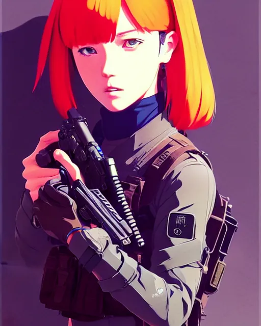 Image similar to girl wearing tactical gear, very anime, fine - face, audrey plaza, realistic shaded perfect face, fine details. anime. realistic shaded lighting poster by ilya kuvshinov katsuhiro otomo ghost - in - the - shell, magali villeneuve, artgerm, jeremy lipkin and michael garmash and rob rey