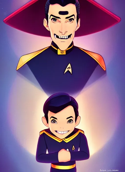 Image similar to cute star trek officer count dracula, natural lighting, path traced, highly detailed, high quality, digital painting, by don bluth and ross tran and studio ghibli and alphonse mucha, artgerm