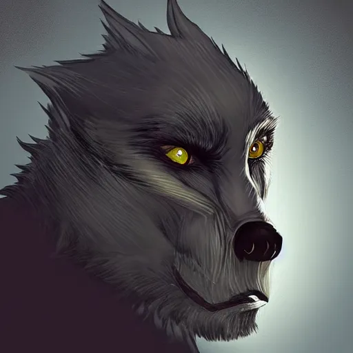 Image similar to “a fantasy digital portrait of an old man, werewolf”