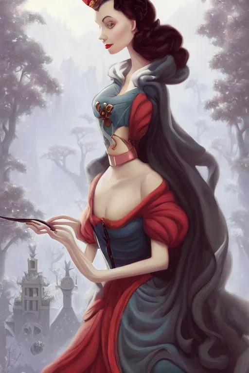 Image similar to beautiful hq matte painting portrait of vivien leigh as snow white, by peter mohrbacher greg rutowski