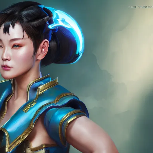 Image similar to portrait of chun li, au naturel, hyper detailed, digital art, trending in artstation, cinematic lighting, studio quality, smooth render, unreal engine 5 rendered, octane rendered, art style by klimt and nixeu and ian sprigger and wlop and krenz cushart.