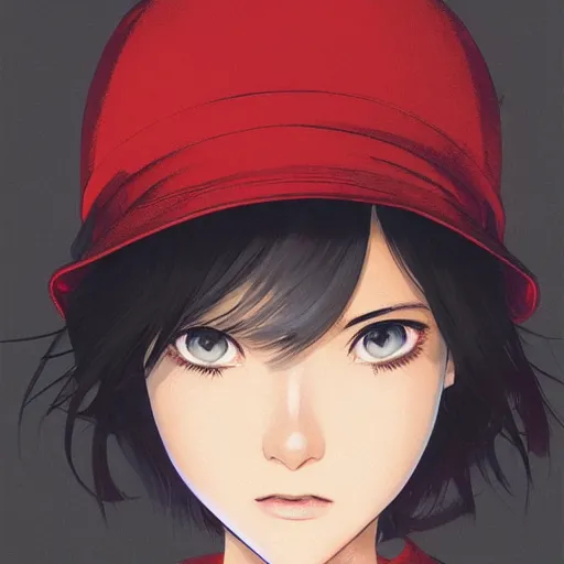 Image similar to manga girl in a red hat, fine - face, audrey plaza, realistic shaded perfect face, fine details. anime. realistic shaded lighting poster by ilya kuvshinov katsuhiro otomo ghost - in - the - shell, magali villeneuve, artgerm, jeremy lipkin and michael garmash and rob rey