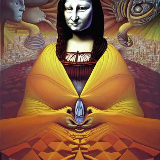 Image similar to monalisa by jacek yerka, alex gray, zdzisław beksiński, dariusz zawadzki, jeffrey smith and h.r. giger, oil on canvas, 8k highly professionally detailed, trending on artstation