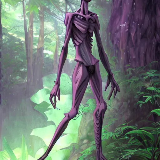 Prompt: concept art painting of an anthropomorphic purple gray anime reptile humanoid, in the deep forest, realistic, detailed, cel shaded, in the style of makoto shinkai and greg rutkowski and james gurney