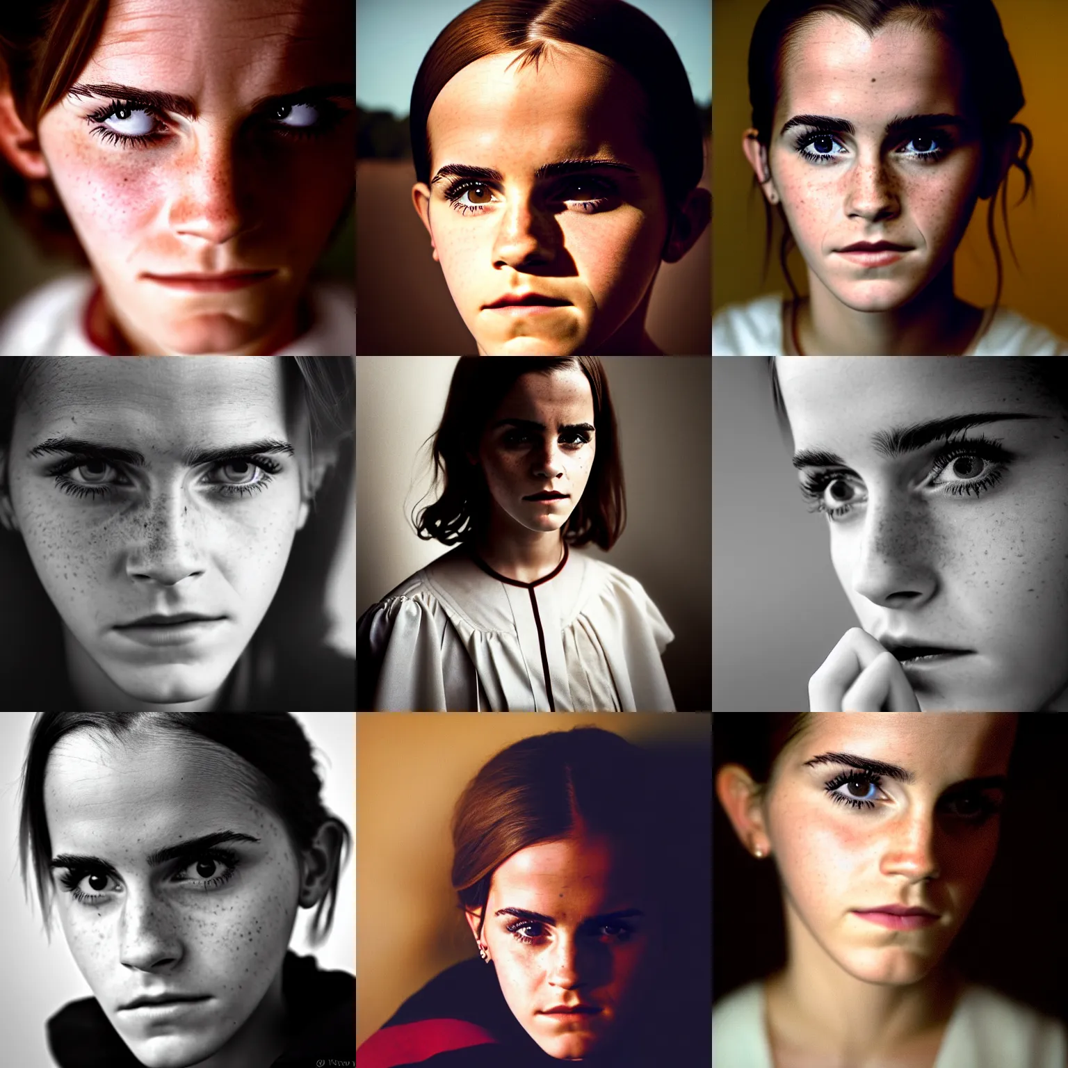 Prompt: close portrait of traditional catholic emma watson frowning, photograph by steve mccurry, macro lens, volumetric shadows, 8 k, 4 0 mm, iso 1 0 0 wide view, super lens