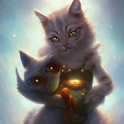 Prompt: cat , cute and adorable, pretty, beautiful, fantasy painting, DeviantArt Artstation, by Jason Felix by Steve Argyle by Tyler Jacobson by Peter Mohrbacher, cosy atmoshpere