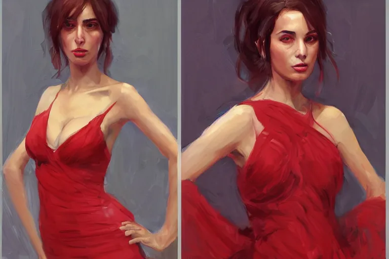 Image similar to A portrait of a 25 year old Shoshanna Lonstein Gruss in a low cut red dress at the met gala in New York City by Ruan Jia and Mandy Jurgens and Artgerm and william-adolphe bouguerea, highly detailed, trending on artstation, award winning, H 768