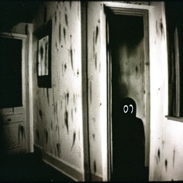 Prompt: unspeakable horrors, nightmare, horror, unknown, dark, liminal space, abandoned house, realistic, figure, 3 5 mm, found footage, film shot