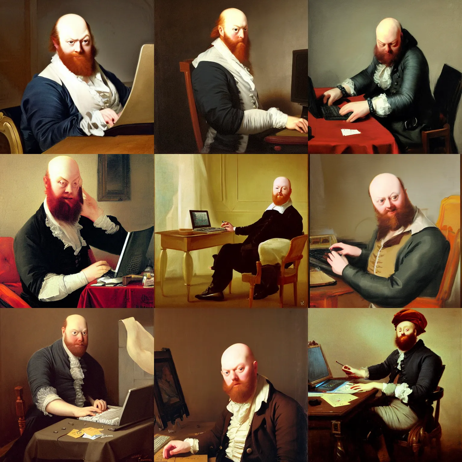 Prompt: playful portrait of angriestpat using a computer by joseph ducreux