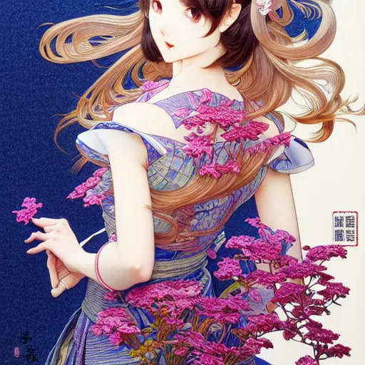 Image similar to ' yoshika miyako ', beautiful shadowing, 3 d shadowing, reflective surfaces, illustrated completely, 8 k beautifully detailed pencil illustration, extremely hyper - detailed pencil illustration, intricate, epic composition, masterpiece, bold complimentary colors. stunning masterfully illustrated by artgerm, range murata, alphonse mucha, katsuhiro otomo.