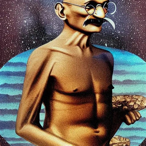 Image similar to Mahatma Gandhi in space nirvana