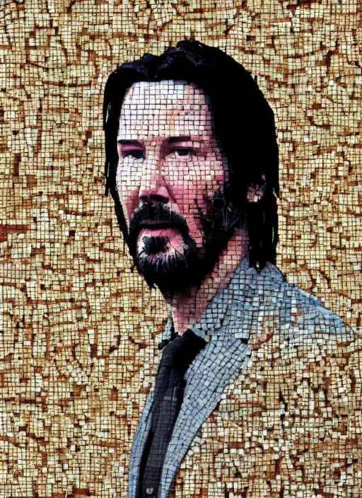 Image similar to a photorealistic mosaic of keanu reeves made of quinoa seeds. octane render. highly detailed