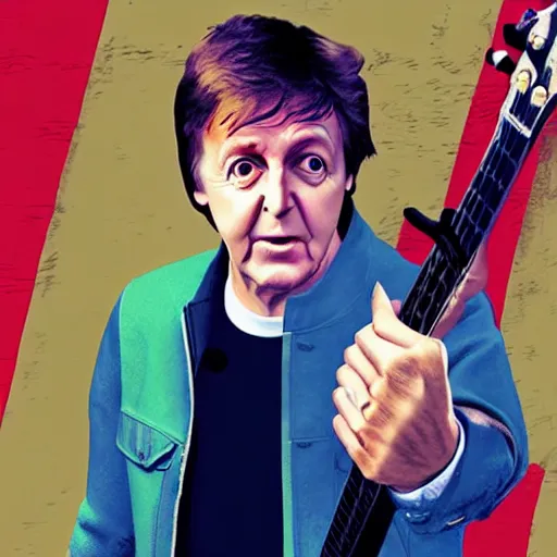 Image similar to Paul McCartney on a gta cover of the game, hyper realistic, HD, HQ, photo realistic