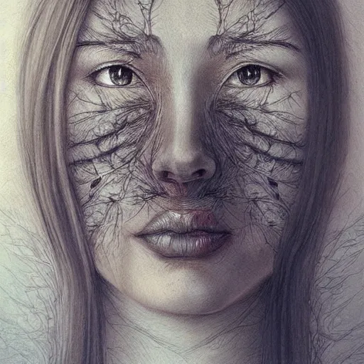 Prompt: an intricate detailed women without eyes portrait with birds by marco mazzoni