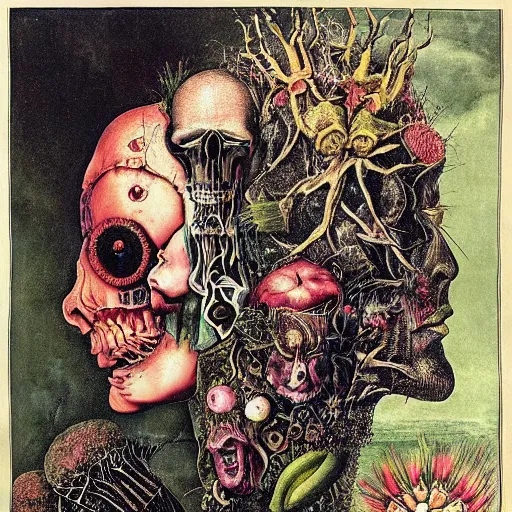 Image similar to post - punk new age album cover, magic, apocalypse, psychedelic, black white pink, magic, giger h. r., giuseppe arcimboldo