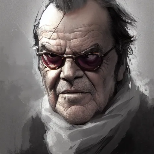 Image similar to portrait of Jack Nicholson as Gandolf the Gray, dramatic lighting, illustration by Greg rutkowski, yoji shinkawa, 4k, digital art, concept art, trending on artstation